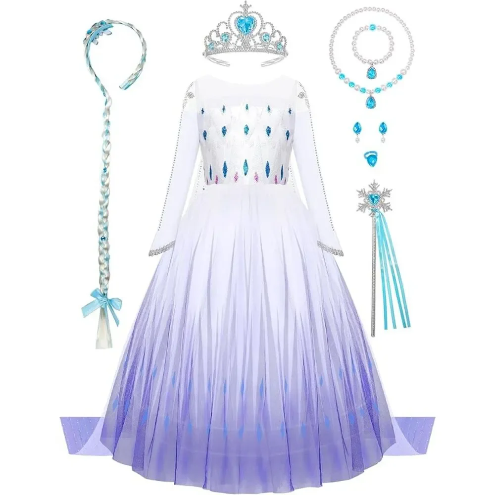 👑 Princess Dress & Accessories Blue Purple Size 6-8 NEW